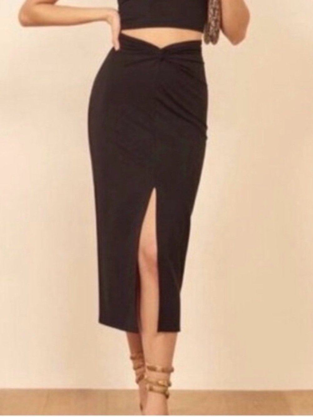 Reformation Black Rylan Twist-Waist Midi Skirt, Small - Picture 2 of 9